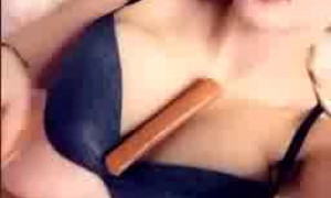 Burchtwins/ Lauren Burch play dildo on bed